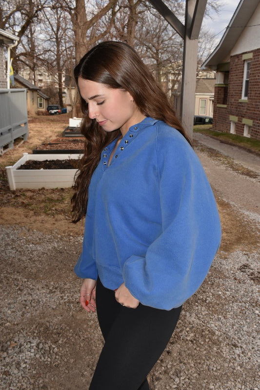 Cobalt Snap Button Pullover