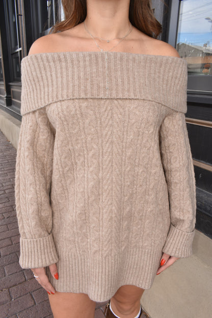 Caramel Flirt Off The Shoulder Dress