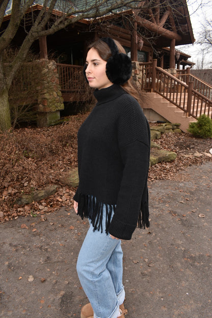 Chalet Fringe Black Sweater