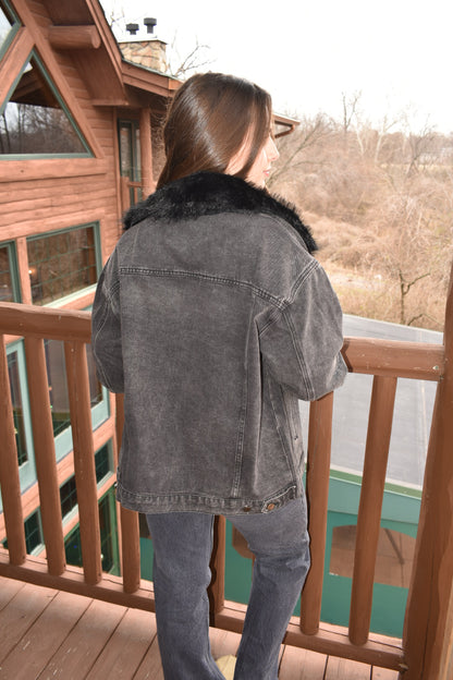 Black Diamond Fur Denim Jacket