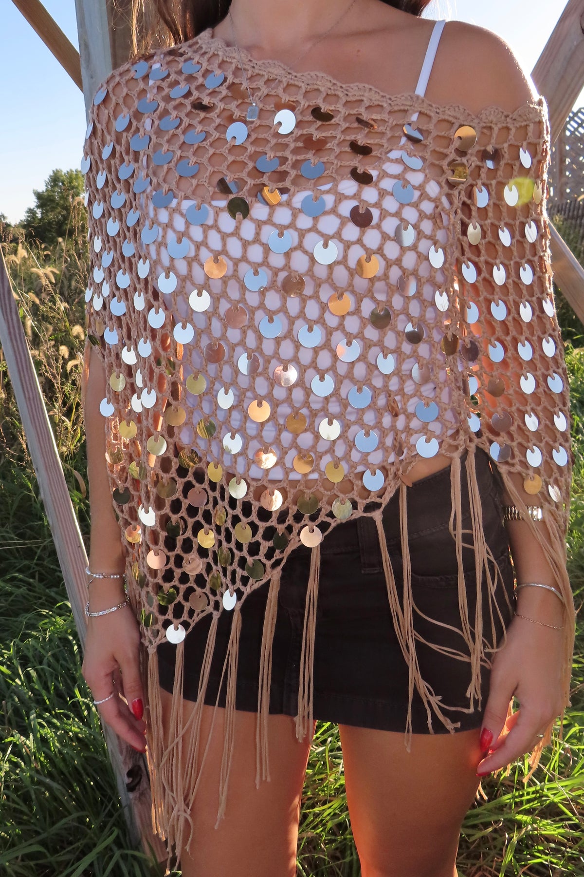 Desert Fringe Sequin Poncho