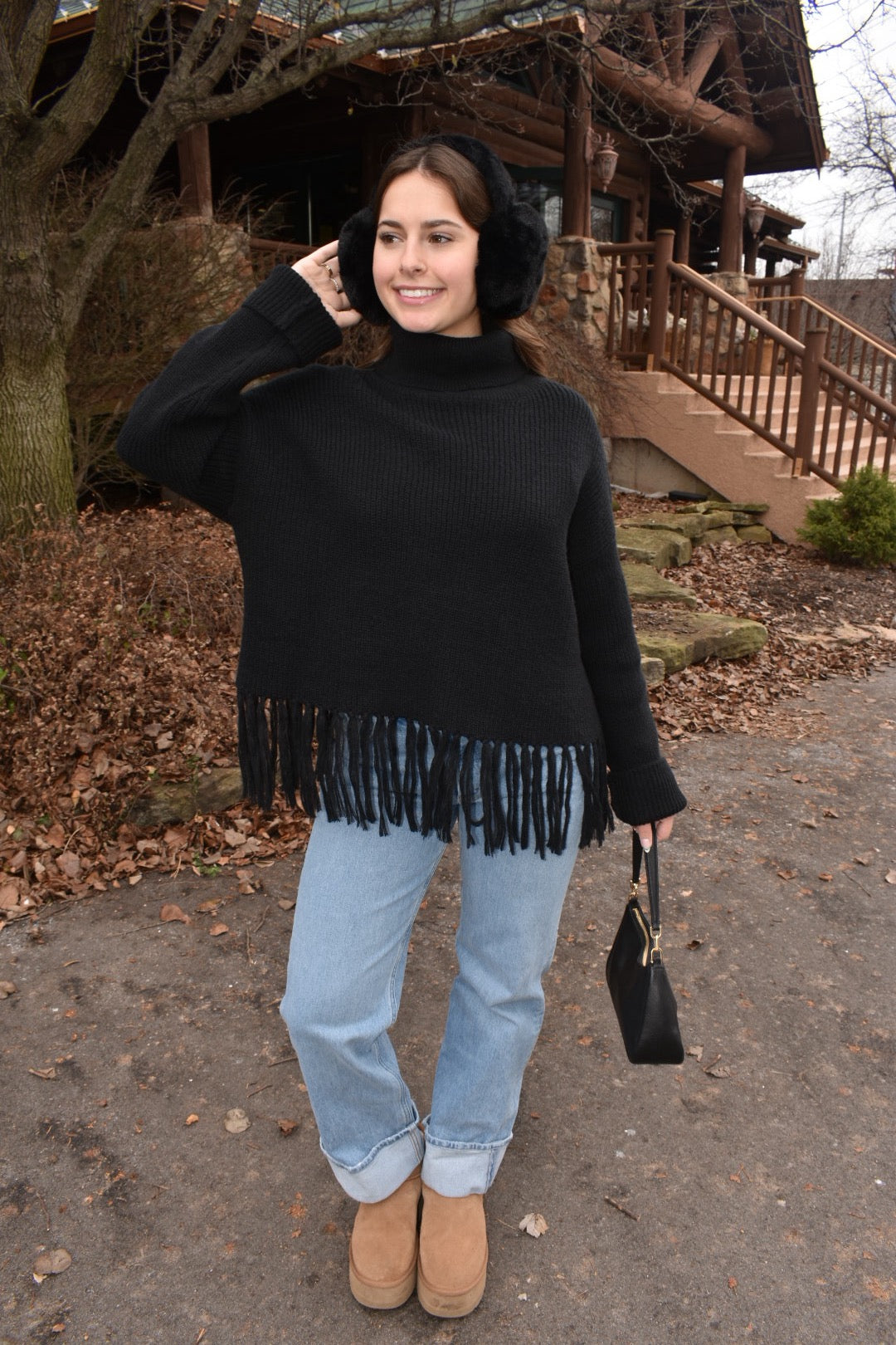 Chalet Fringe Black Sweater