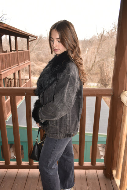Black Diamond Fur Denim Jacket