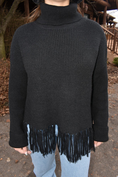 Chalet Fringe Black Sweater