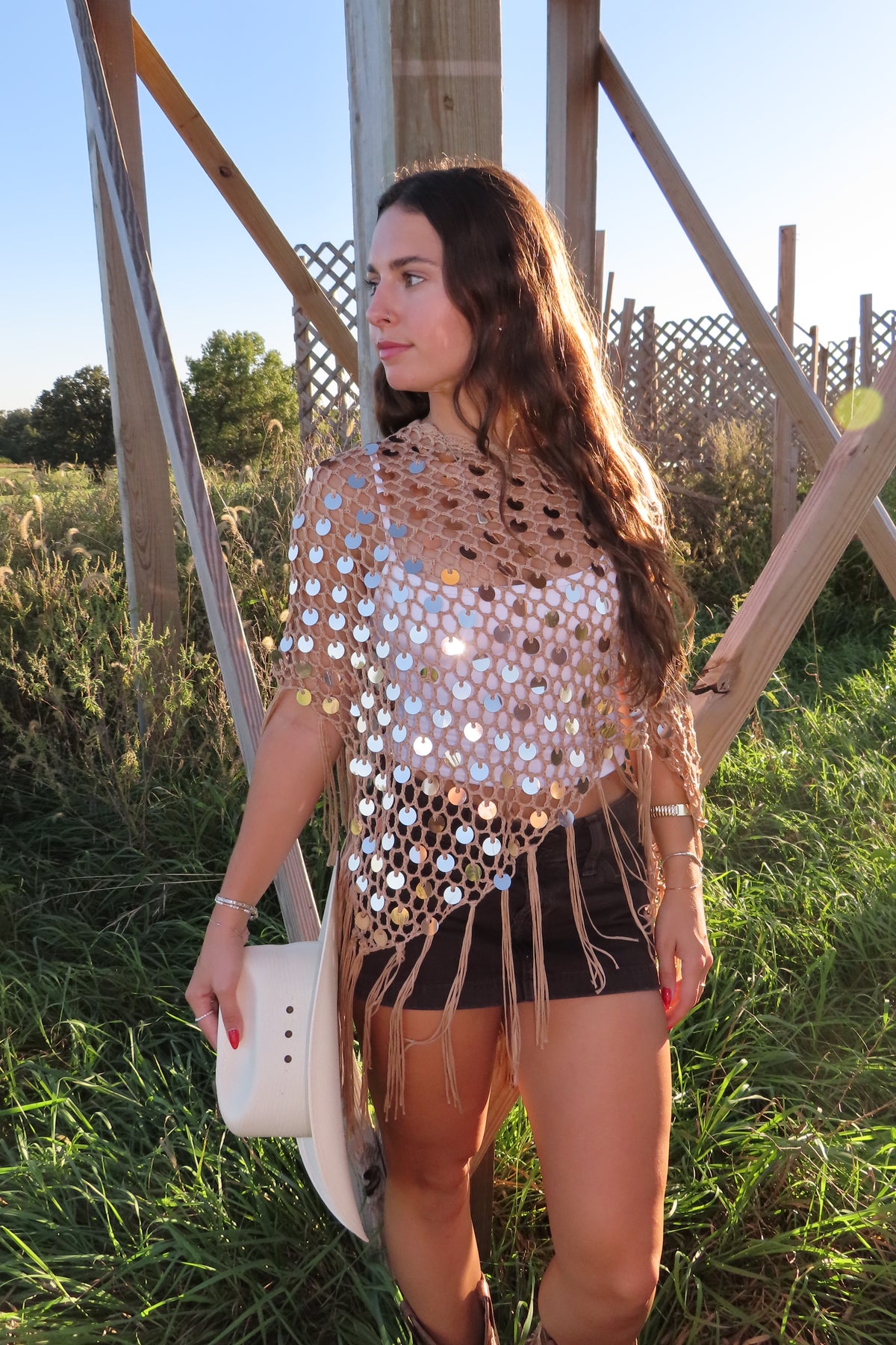 Desert Fringe Sequin Poncho