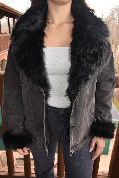 Black Diamond Fur Denim Jacket