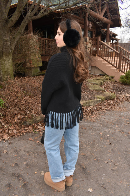 Chalet Fringe Black Sweater