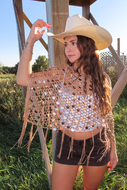 Desert Fringe Sequin Poncho
