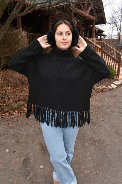Chalet Fringe Black Sweater