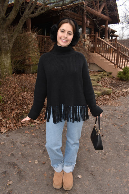 Chalet Fringe Black Sweater