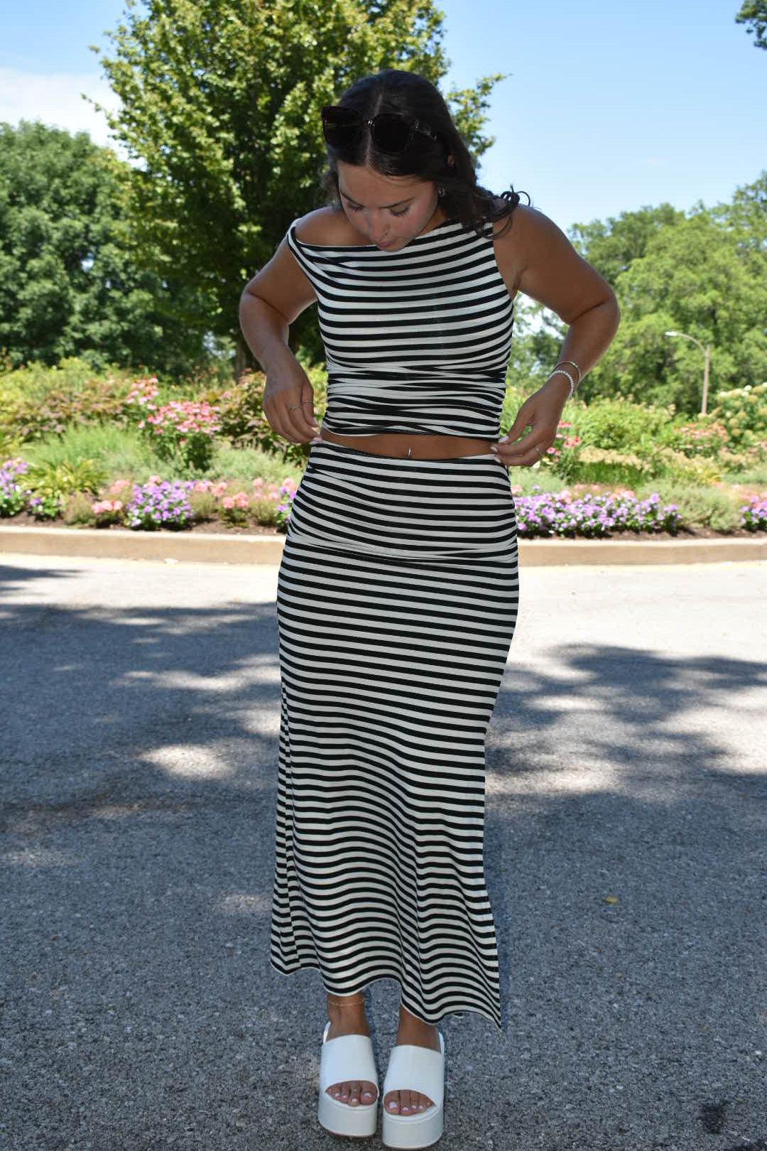 Striped Slit Maxi Skirt