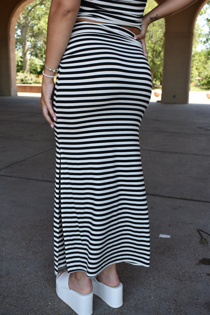 Striped Slit Maxi Skirt