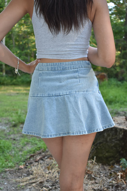 Ruffled Denim Mini Skort