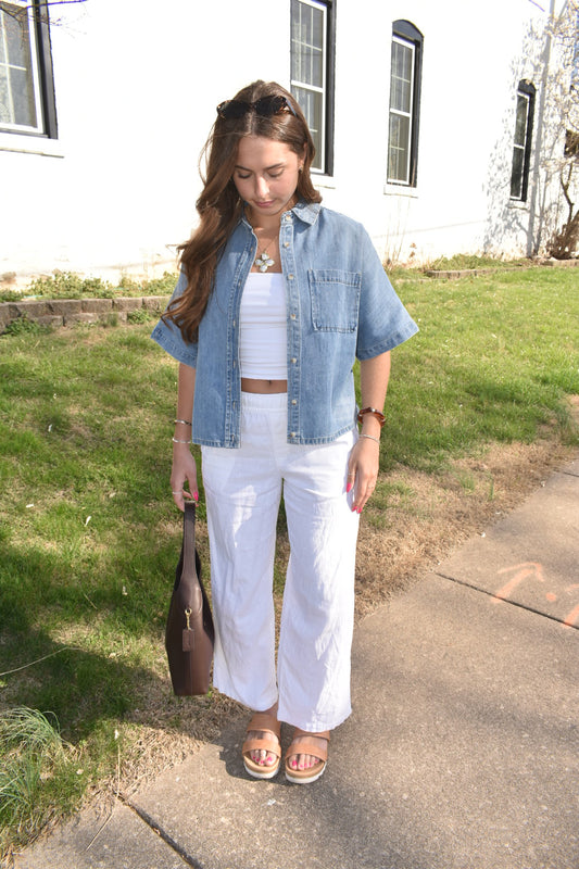 Spring Skies Denim Button Up