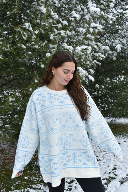 Frosted Winter Blue Oversized Sweater