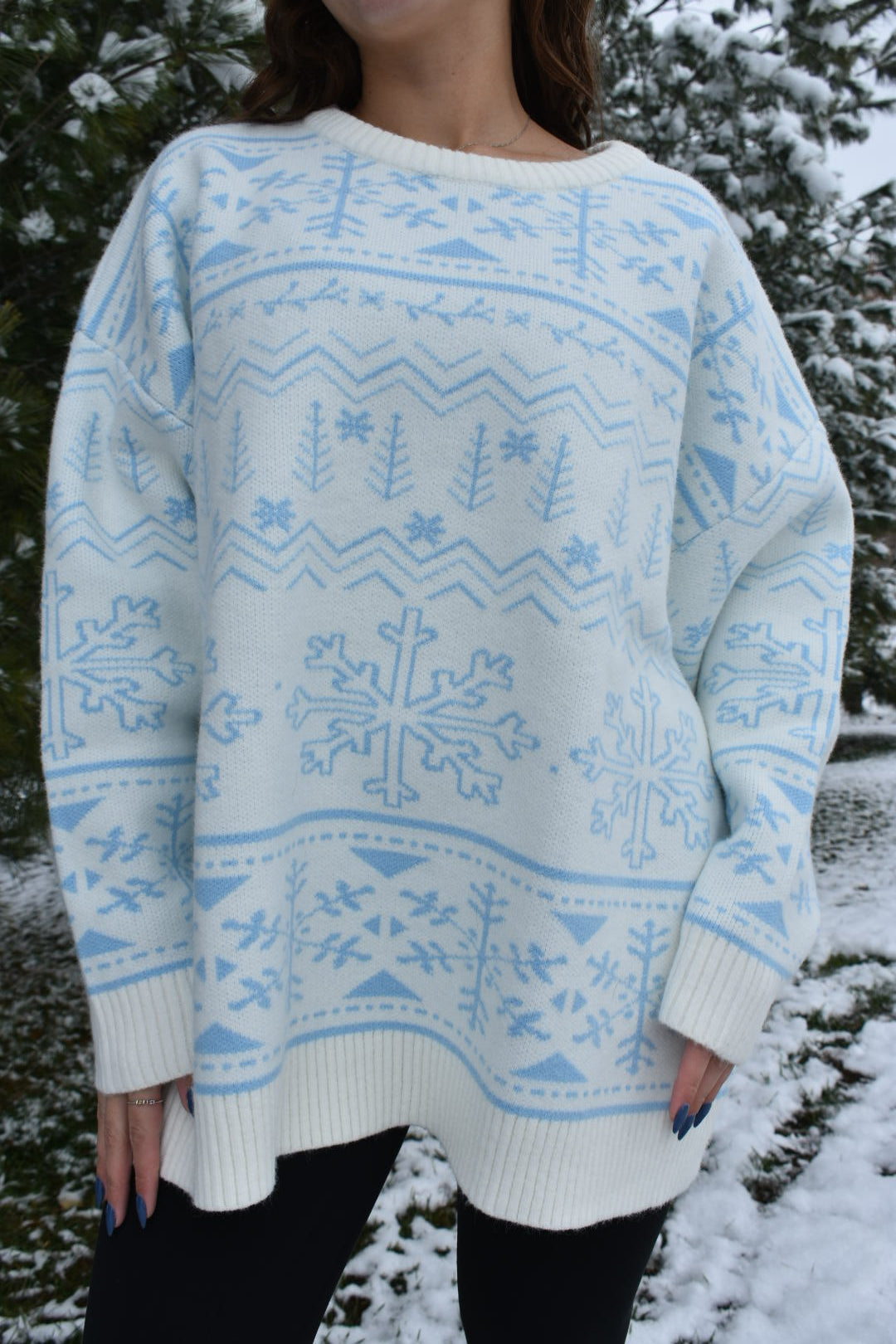 Frosted Winter Blue Oversized Sweater