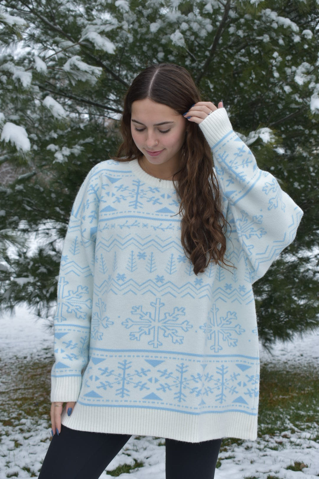 Frosted Winter Blue Oversized Sweater